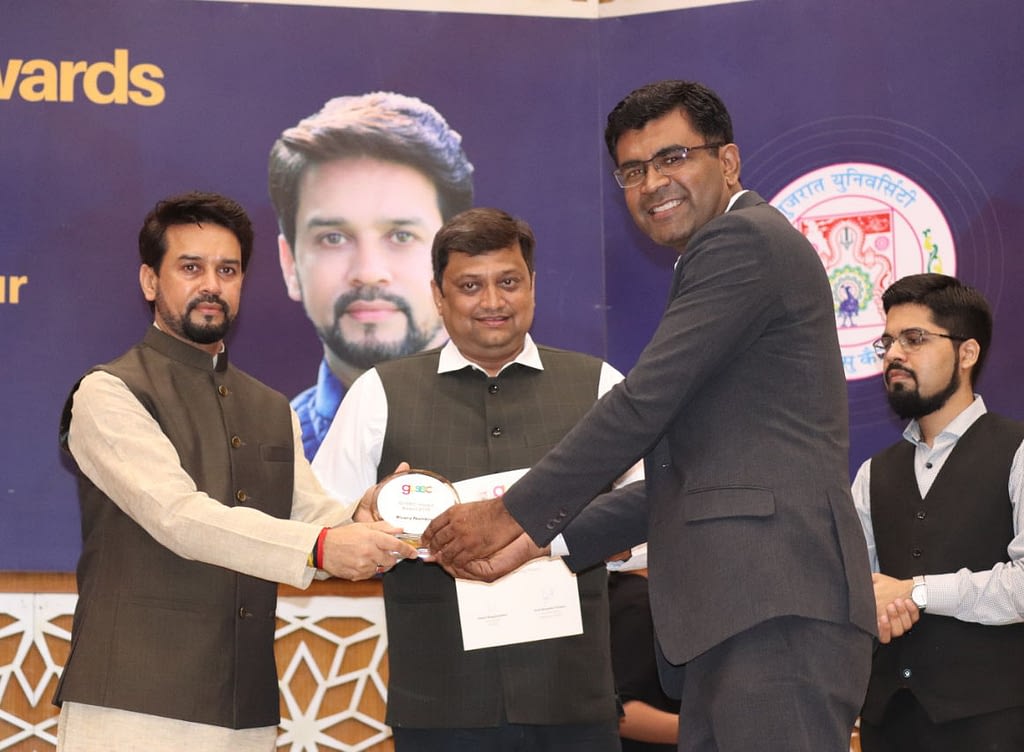 Image of Awards recieved by Manoj Ukani (Founder of Rivera foods) From Mr Anurag Thakur